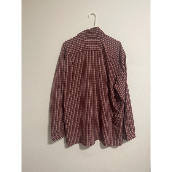 Eddie Bauer Mens 2XL Plaid Button Up Shirt Maroon Long Sleeve Roll Tab Utility - Picture 2 of 7